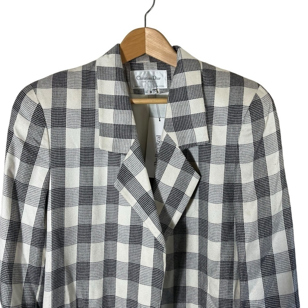 VINTAGE CHRISTIAN DIOR 90s The Suit Buffalo Plaid Long Blazer Jacket - Picture 7 of 13